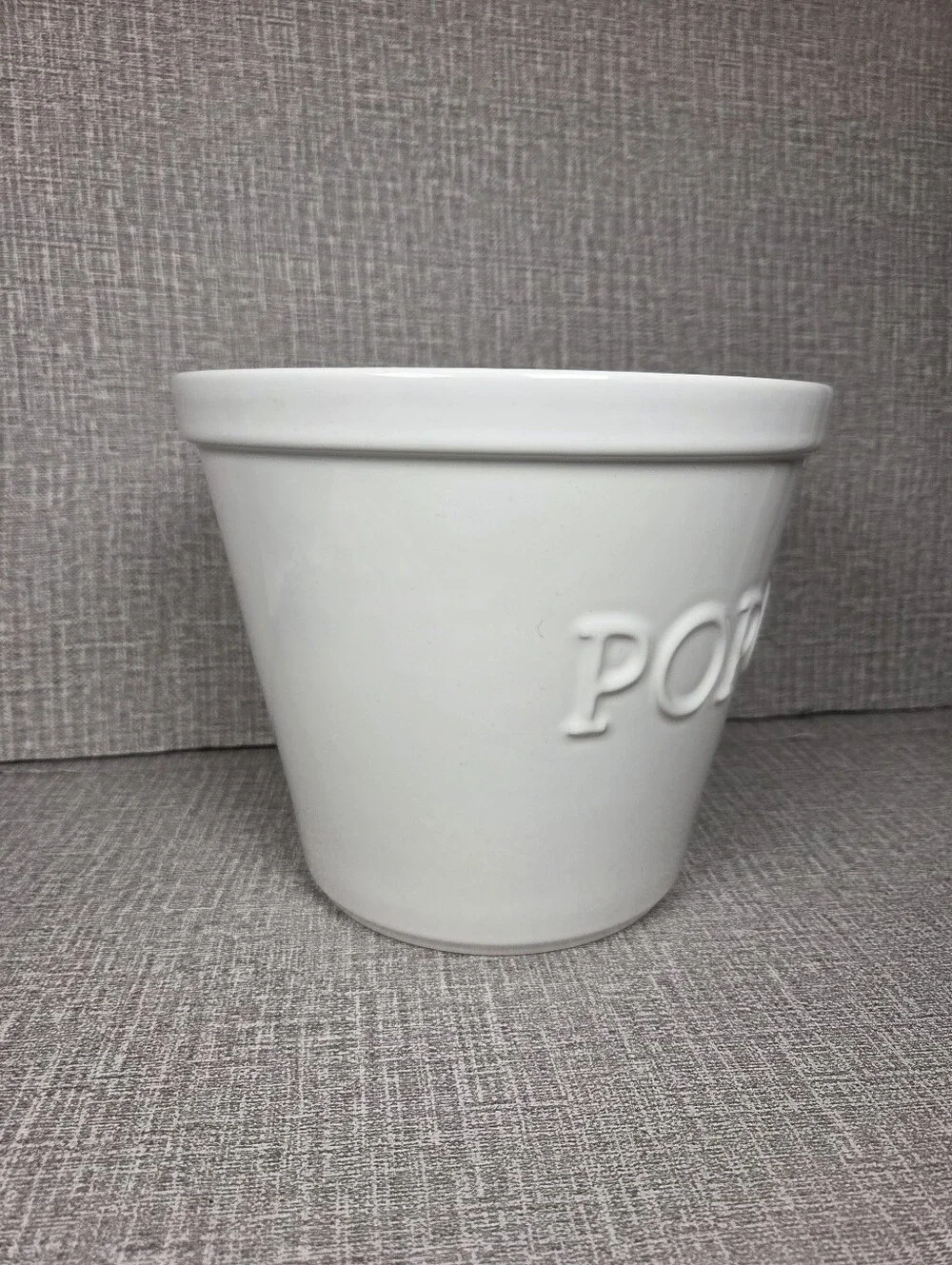 Crate & Barrel LARGE White Ceramic Popcorn Bowl Tub 7.25” Tall